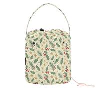 GuoChe Christmas Cream Holly Stars Pine Needles Yarn Storage Yarn Bag Organizer with Holes Travel Storage for Knit Crochet Crochet Organizer