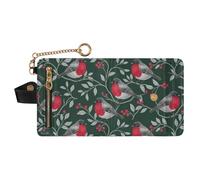 GuoChe Christmas Dark Green Bird Berry Women's Minimalist Folding Wallet Cute Minimalist PU Leather Wallet for Women Boys