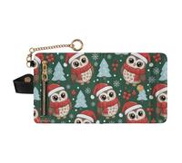 GuoChe Christmas Dark Green Red White Owl Tree Ladies Slim Foldable Wallet Convenient PU Leather Bifold Wallet for Woman Girl