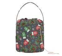 GuoChe Christmas Dark Grey Red Green Mittens Holly Yarn Bags Yarn Project Bag with Holes Travel Storage for Crochet Knit Crochet Organizer