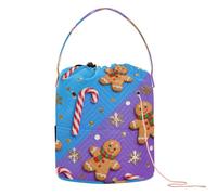 GuoChe Christmas Gingerbread & Candy Cane Pattern Yarn Bags Storage Tote Bag with Holes Yarn Tote for Yarn Balls Crochet Craft