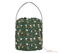 GuoChe Christmas Green Pinecones Bells Holly Crochet Yarn Bag Crochet Supply Bag with Holes Storage Bag for Knitting Needles Yarn Craft