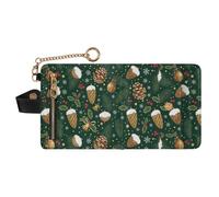 GuoChe Christmas Green Pinecones Bells Holly Ladies Cute Foldable Wallet Cute PU Leather Bifold Wallet for Girls Women Ladies