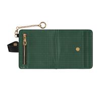 GuoChe Christmas Green Red Plaid Women's Small Folding Wallet Unique Everyday PU Leather Wallet for Woman Girl