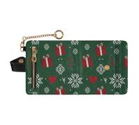 GuoChe Christmas Green Red White Heart Snowflake Women's Leather Folding Wallet Fancy Compact PU Leather Wallet for Women Girls