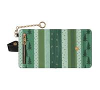 GuoChe Christmas Green Striped Tree Pinecone Star Women's Leather Folding Wallet Fancy PU Leather Folding Wallet for Girls