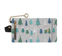 GuoChe Christmas Grey Colorful Trees Snowflakes Ladies Slim Foldable Wallet Convenient PU Leather Bifold Wallet for Girls Women