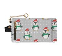 GuoChe Christmas Grey Polka Dot Penguin Santa Hat Ladies Premium Foldable Wallet Portable PU Leather Wallet for Women Boys