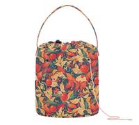 GuoChe Christmas Holly Berries Crochet Tote Bag Crochet Hook Case Portable Needle Storage for Yarn Balls Knitting Supplies