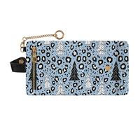 GuoChe Christmas Light Blue Black White Tree Leopard Print Women's Compact Folding Wallet Waterproof Premium PU Leather Wallet