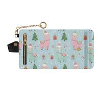 GuoChe Christmas Light Blue Llama Christmas Elements Ladies Folding Coin Wallet Cute Minimalist PU Leather Wallet for Woman