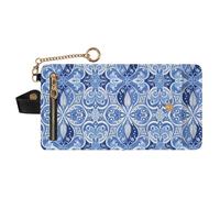 GuoChe Christmas Light Blue Ornament Snowflake Women's Folding Card Wallet Unique PU Leather Wallet With Card Slots for Woman