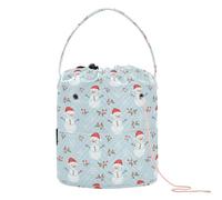 GuoChe Christmas Light Blue Snowman Holly Snowflake Yarn Bag Craft Bag Organizer with Holes Crochet Tote for Yarn Balls Knitting Accessory