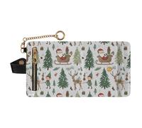 GuoChe Christmas Light Grey Santa Sleigh Elf Tree Women's Folding Wallet For Women Portable Everyday PU Leather Wallet for