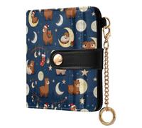 GuoChe Christmas Llamas with Moon and Stars Women's Minimalist Folding Wallet Cute Minimalist PU Leather Wallet for Girls Women Ladies