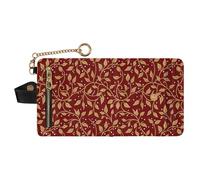 GuoChe Christmas Maroon Gold Leaf Dots Ladies Lightweight Foldable Wallet Unique PU Leather Wallet With Card Slots for Women