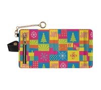 GuoChe Christmas Multicolor Joy Snowflakes Trees Ladies Cute Foldable Wallet Waterproof PU Leather Wallet With Card Slots for