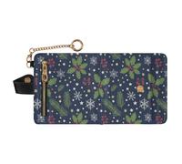GuoChe Christmas Navy Green Holly Snowflakes Stars Women's Folding Wallet With Card Slots Cute PU Leather Wallet With Card