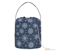 GuoChe Christmas Navy White Snowflakes Pattern Crochet Tote Bag Crochet Supply Bag with Holes Needle Storage for Knitting Tools Craft Organizer