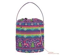 GuoChe Christmas Purple and White Nordic - Inspired Pattern Yarn Bags Yarn Storage Tote Portable Needle Storage for Crochet Knit Travel Accessory