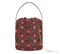 GuoChe Christmas Red Green Plaid Holly Snowflake Yarn Storage Crochet Supplies Organizer Portable Crocheting Bag for Travel Crochet Crochet Backpack