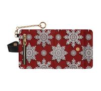 GuoChe Christmas Red Silver Snowflakes Women's Minimalist Folding Wallet Unique PU Leather Wallet With Card Slots for Woman