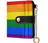 GuoChe City Flag Salt Lake City Utah Progress Pride Ladies Folding Coin Wallet Fancy Premium PU Leather Wallet for Men Women, Vibrant Rainbow Stripe Pattern, One Size, Modern