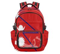 GuoChe Clear Backpack Water-Resistant School Backpack with Laptop Compartment for Teens Boys Girls, Age 7-18, National Flag of Nepal, One Size, Childrens-school-backpacks