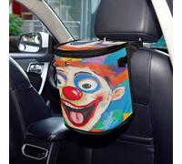 GuoChe Clown Making Funny Faces at The Circus Garbage Trash Can with Lid Leak Proof Hanging Trash Can for Women Car Interior