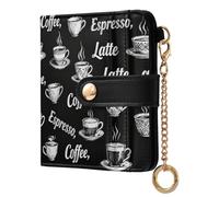 GuoChe Coffee Cups and Typography Pattern Women's Folding Wallet For Women Unique Compact PU Leather Wallet for Women