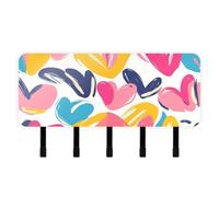 GuoChe Colorful Doodle Hearts Key Holder wall Mount with Mail Organizer & 5 Self-Adhesive Hanging wall Hanging for House Decor Living Room Doorway