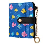 GuoChe Colorful Fish Pattern Women's Small Folding Wallet Waterproof Premium PU Leather Wallet for Men Women Travel