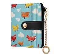GuoChe Colorful Planes and Paper Airplanes Pattern Ladies Lightweight Foldable Wallet Cute Compact PU Leather Wallet for Women Girls