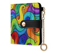 GuoChe Colorful Rainbow Swirl Ladies Cute Foldable Wallet Convenient Compact PU Leather Wallet for Men Women Travel