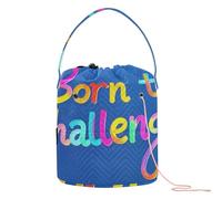 GuoChe Colorful Word Born To Challenge Crochet Bag Yarn Travel Bag Portable Yarn Tote for Crochet Carrier Yarn Craft