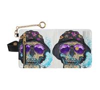 GuoChe Cool Skull Bucket Hat Purple Sunglasses Smoking Art Women's Folding Wallet With Card Slots Cute PU Leather Bifold