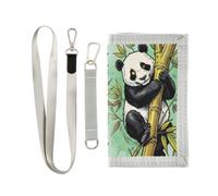 GuoChe Cordura Nylon Fabric Wallet Big Panda Bear | Detachable Lanyard & Hook with 2 ID Windows + 3 Card Slots for Christmas Halloween