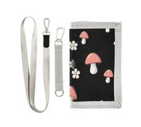 GuoChe Cordura Nylon Fabric Wallet Cute Little Red Toadstool Mushrooms | Detachable Lanyard & Hook with Zipper Coin Pocket & Large Cash Slot for Christmas Halloween
