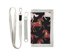GuoChe Cordura Nylon Fabric Wallet Elegant Pink Galloping Horse | Built-In Metal Key Ringing with Zipper Coin Pocket & Large Cash Slot for Christmas Halloween