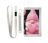 GuoChe Cordura Nylon Fabric Wallet Valentines Day Gnomes Heart Love | Built-In Metal Key Ringing with 2 ID Windows + 3 Card Slots Back to School Birthday