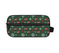 GuoChe Cosmetic Bag All-in-One Storage PU Leather Handle Makeup/Shaving/Toiletry Storage Christmas Green Red White Heart Snowflake