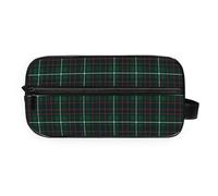 GuoChe Cosmetic Bag All-in-One Storage PU Leather Handle Makeup/Shaving/Toiletry Storage Christmas Green and Black Plaid Pattern