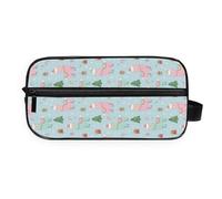 GuoChe Cosmetic Bag Easy to Carry Full Printed Design for Business Trip Christmas Light Blue Llama Christmas Elements