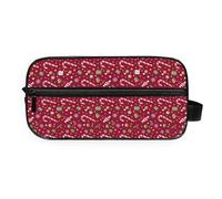 GuoChe Cosmetic Bag Easy to Carry Simple Stylish for Business Trip Christmas Maroon Candy Canes Gifts Holly