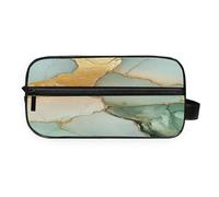 GuoChe Cosmetic Bag Multi-compartment Full Printed Design Makeup/Shaving/Toiletry Storage Marble Sage Green Yellow