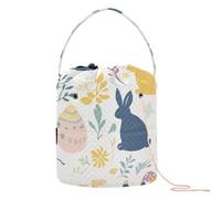 GuoChe Crochet Bag Happy Easter Bunnies Colorful Floral Storage Organizer Bag with Holes Crochet Tote for Crochet Tools Crochet Supply