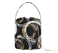 GuoChe Crochet Bags abstract Circles Gold White Black Crochet Yarn Bags Portable Yarn Tote for Crochet Tools Knitting Organizer