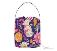 GuoChe Crochet Tote Bag Happy Easter Bunny Flowers Crochet Yarn Bags with Holes Craft Bag for Knitting Needle Craft Organizers