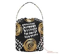 GuoChe Crochet Yarn Bag abstract Gold Circles Black Craft Bag Organizer with Holes Yarn Tote for Knitting Needles Crochet Project
