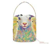 GuoChe Crochet Yarn Bag Easter Lamb Flowers Yellow Cute Crochet Travel Bag with Holes Storage Bags for Knitting Kit Travel Accessory